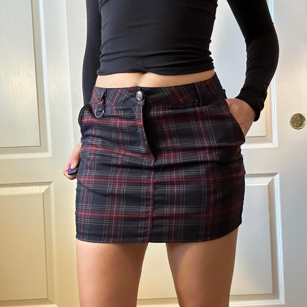Dolls Kill Current Mood Plaid Mini Skirt with Chain - NWOT